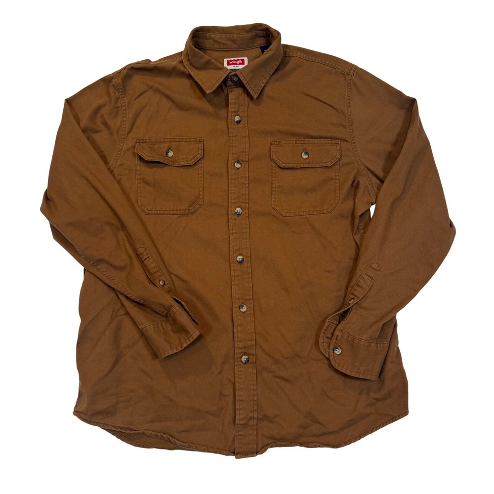 Wrangler Mens Brown‎ Twill Long Sleeve Button Down Work Shirt HLB1AWT L
